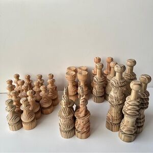 UNIQUE Hand Turned Wood Chess Pieces Set Striped Laminated Modernist Art Piece